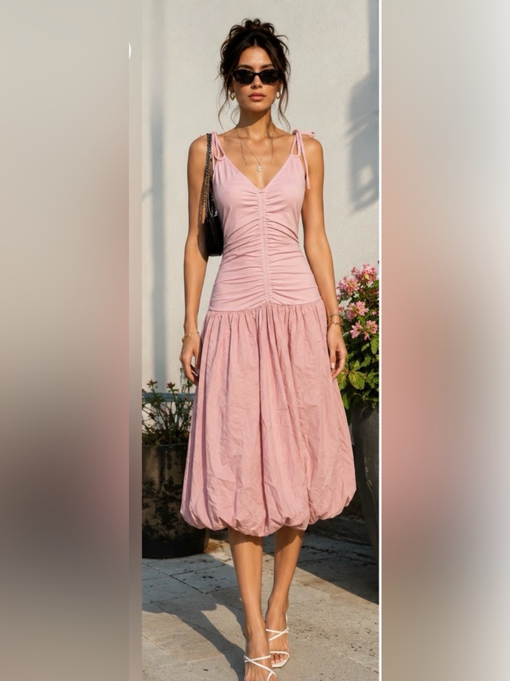 Pink Bubble Dress bubble hem ruched sides trending viral style pink mauve Medium